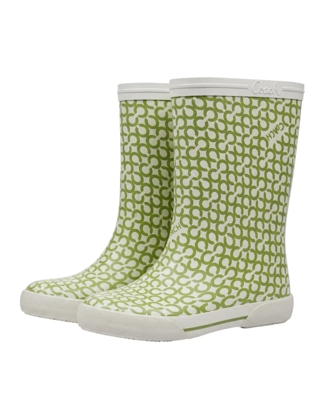 Coach Ursula Signature Rain Boots Size 5B Monogram Mid-Calf Rubber Waterproof